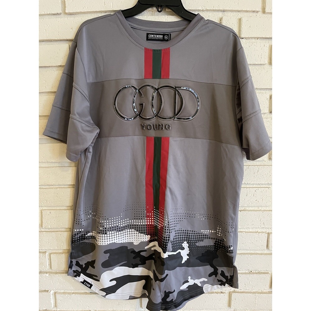Contender Shirt Good Young XL Gray w/Raised Letters 1/4 Camouflage Shirt